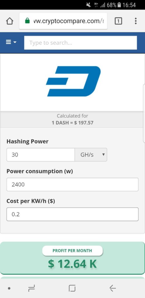 Dash Mining Calculator